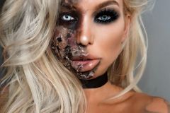 Геловінський макіяж зомбі для дівчат з довгим волоссям