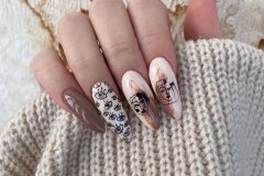 Овальні нігті з дизайном на осінь у шоколадних кольорах