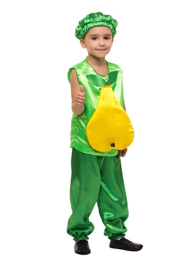 Костюм-груша: атласні безрукавка та штани-шаровари яскраво-зеленого кольору, такий же капелюшок, до верхньої частини костюму на животі прикріплена велика жовта груша з того ж матеріалу, що й костюм. 