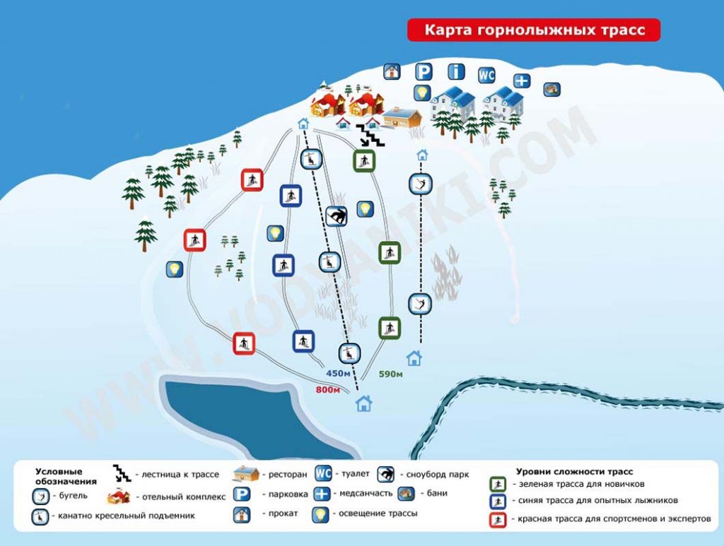 Карта лыжных трасс на курорте Водяники, 200 км от Киева