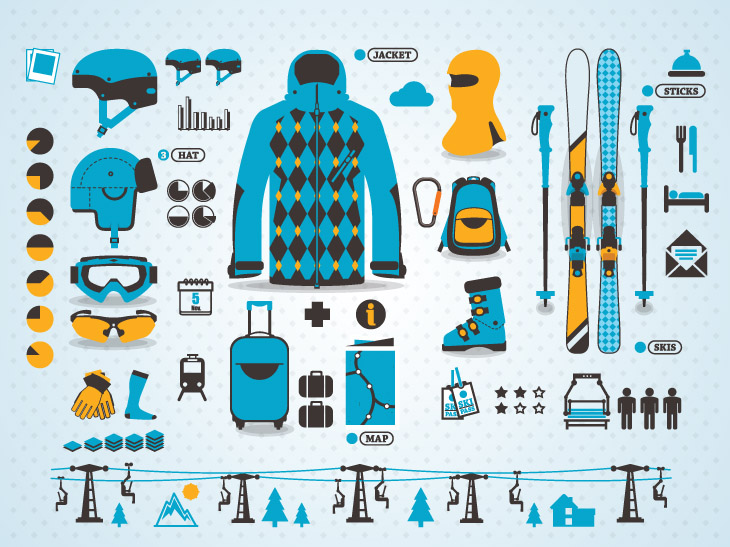 Экипировка для горнолыжной езды включает множество предметов