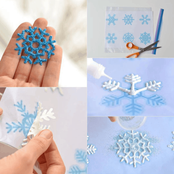Сделать снежинки из клея на окно