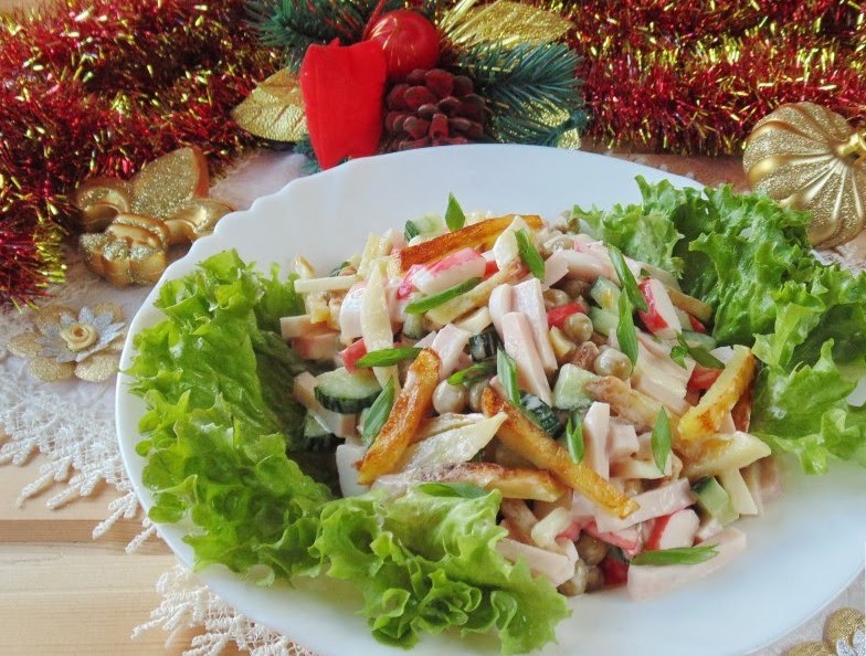 Рецепт салату «Новорічний сюрприз» із крабовими паличками