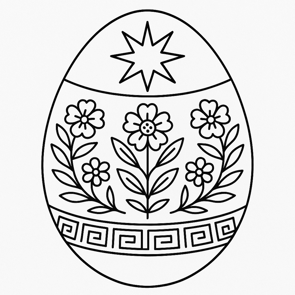 Пасхальне яйце розмальовка з зіркою і квітами