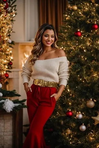 Элегантное красные брюки для встречи Нового 2026 года